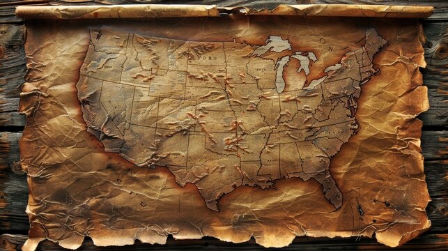 vintage map of the american old wild west in a brown parchment paper