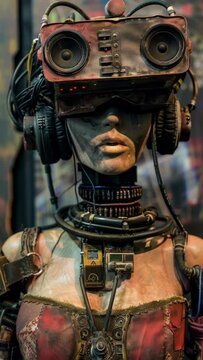 sequence of porcelain female statue dolls with avr headsets made with AI