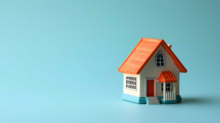 Fototapeta na wymiar a small cute house on a light blue background