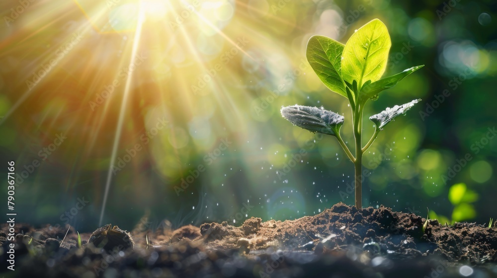 Aufkleber Seedling are growing in the soil with sunlight.The world wide platform to plant trees.Planting trees to reduce global warming.