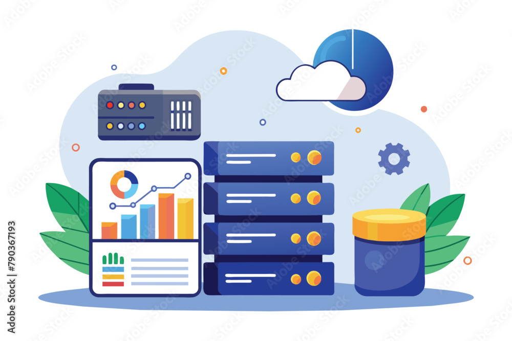 Aufkleber a stack of data with a cloud hovering above it, representing data storage and cloud computing, bigda