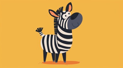 Fototapeta premium A cartoon zebra standing on a yellow background with an orange sky, AI