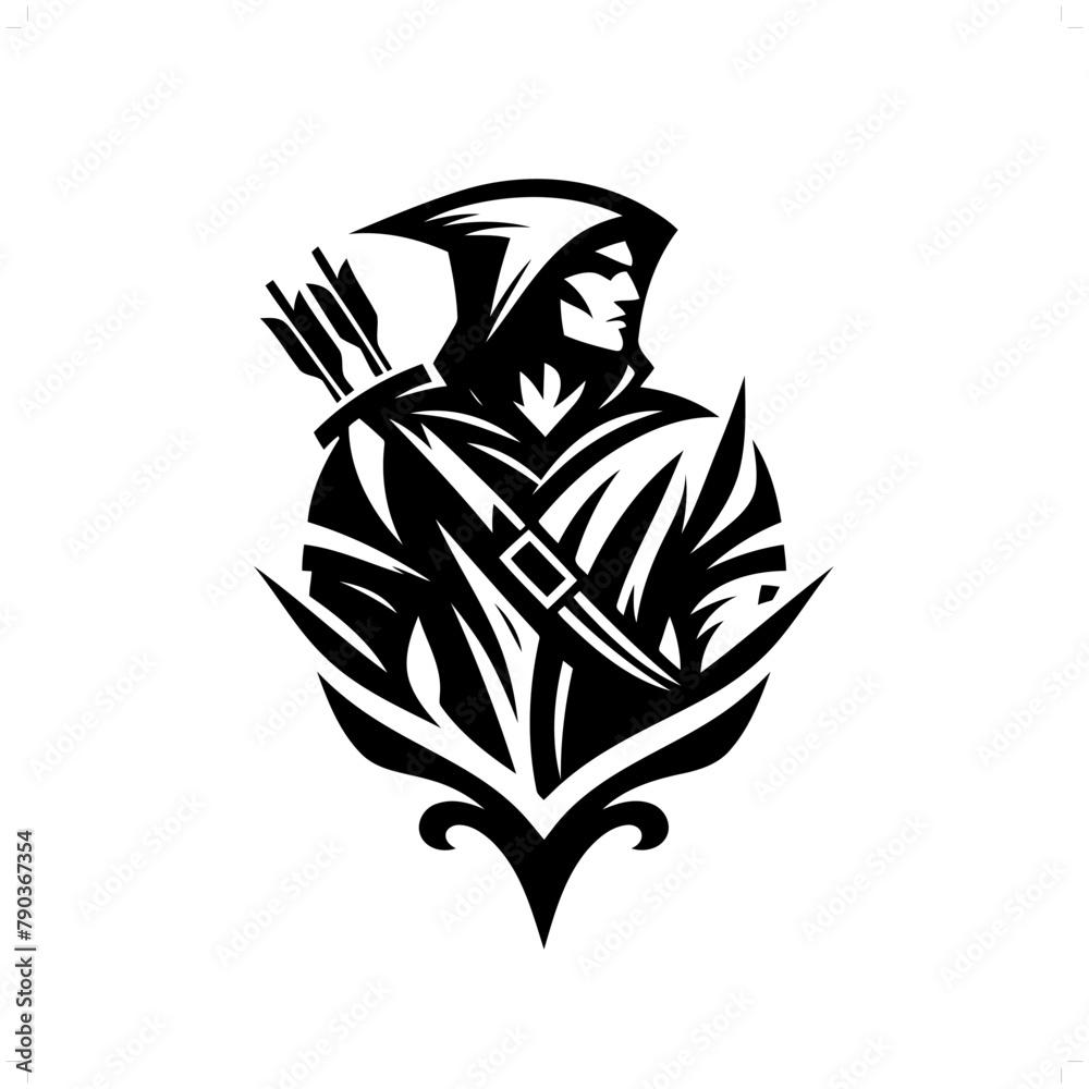 Wall mural  robinhood in modern tribal tattoo, abstract line art of people, minimalist contour. Vector