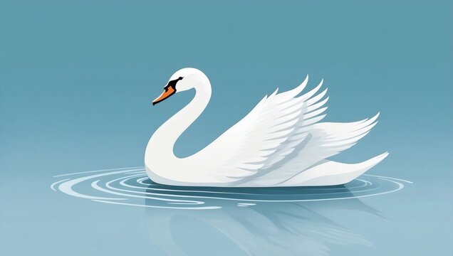 Flat design depiction of a serene swan, rendered in a minimalistic style to showcase the grace and elegance of this beautiful water bird.