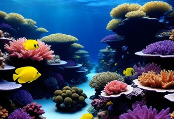 Fototapeta na wymiar Scenic photorealistic vibrant underwater coral ree