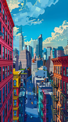 Stylized Pop Art Cityscape: A Vibrant Ode to Urban Architecture Brought Alive by the Pop Movement