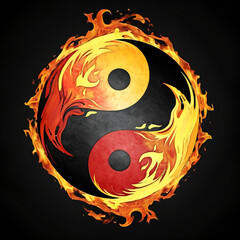Yin Yang Red Orange Black Design