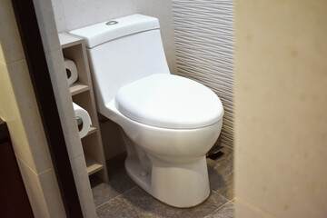 Toilet with lid in home bathroom