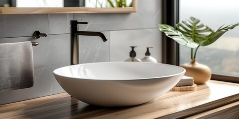 Fototapeta premium Bathroom sink vessel, modern bathroom interior details