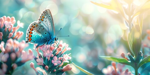 Dreamy nature background with blue butterfly