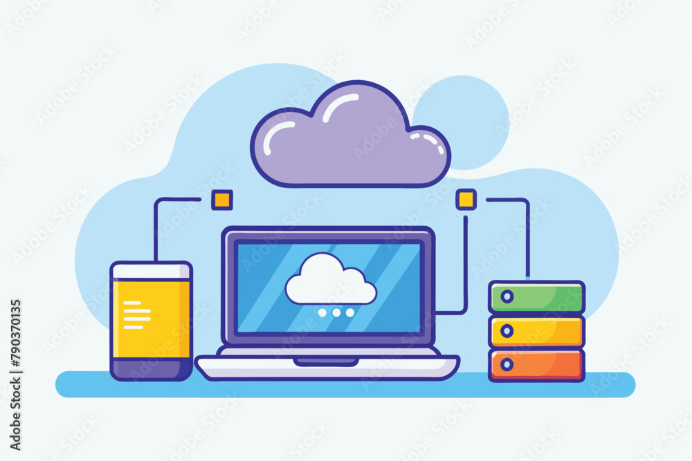 Poster a laptop with a cloud symbol above it, representing cloud data backup and storage, cloud data backup