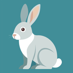 Obraz premium A gray rabbit is seated on a bright blue backdrop, Clean and crisp vector art of a rabbit in a flat, simplistic style, Simple and minimalist flat Vector Illustration