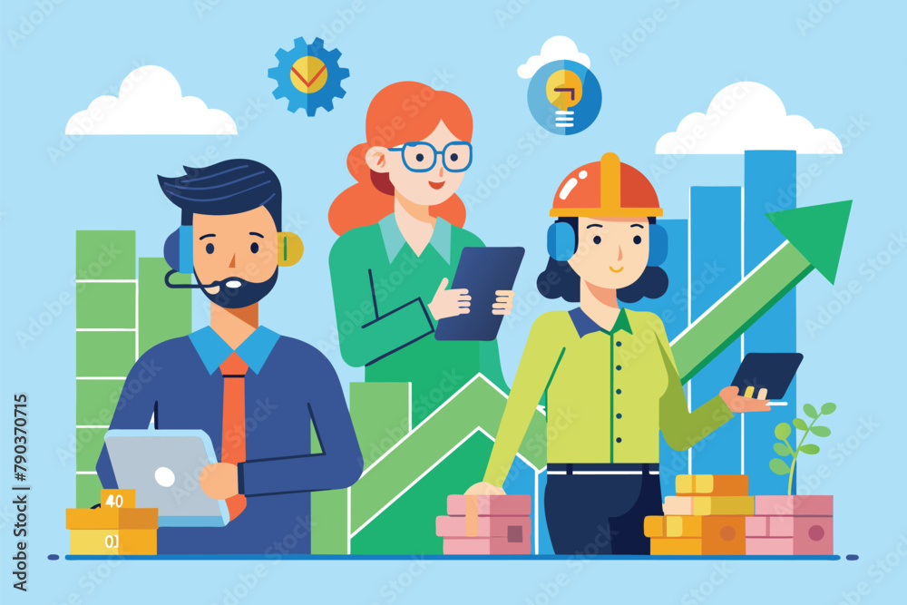 Wall mural Diverse group of individuals standing next to each other in a row, Company operators trending, Simple and minimalist flat Vector Illustration