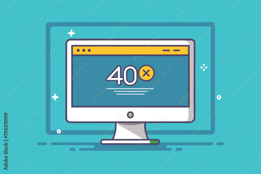 Poster Computer screen showing the number forty repeated multiple times in a simple and minimalist error message, computer screen error page 404, Simple and minimalist flat Vector Illustration