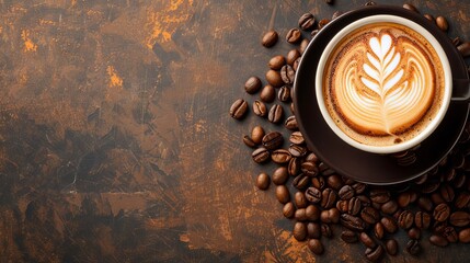 the concept of International Coffee Day, top view. background for designer for international coffee day.  copy space for text - obrazy, fototapety, plakaty