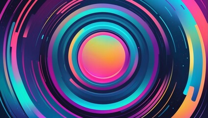 Futuristic holographic illustration featuring a vibrant and abstract radial gradient background, with cool trendy circle abstractions creating a visually captivating composition.