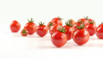 Closeup group red ripe fresh cherry tomatoes on branch white background. AI generated image