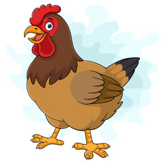 Cartoon brown hen isolated on white background