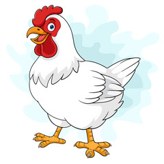 Cartoon white hen isolated on white background