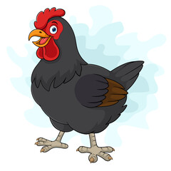 Cartoon black hen isolated on white background