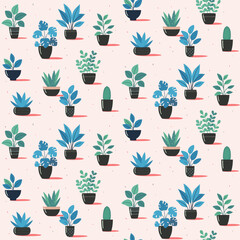 Flowers in a pot, seamless vector pattern 
