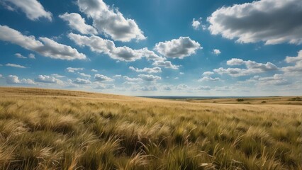 Obraz premium Vast golden wheat field under blue sky