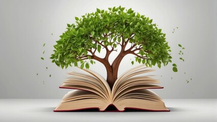 Colorful tree with seasonal leaves sprouting from an open book