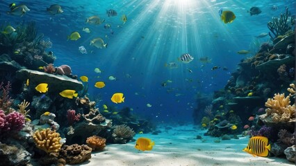 Naklejka premium Serene Blue Ocean and Sparkling Sunlight Scene