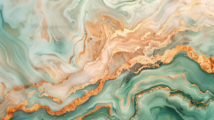 The tranquil beauty of seafoam green and blush rose, marbled with a golden sunrise shimmer. 
