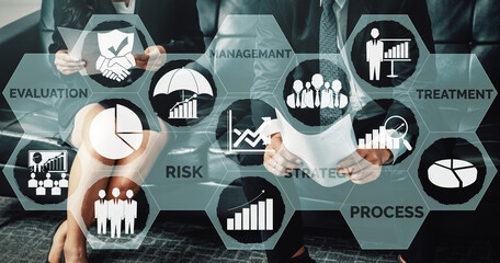Risk Management and Assessment for Business Investment Concept. Modern graphic interface showing...