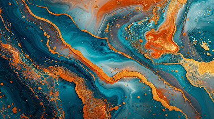 The vibrant contrast of persimmon orange and lagoon blue, marbled with a dusting of gold. 