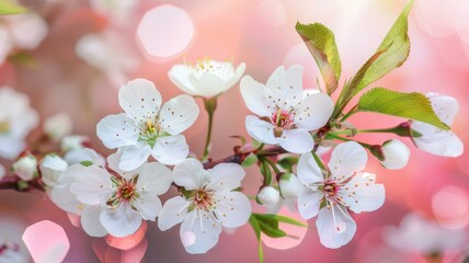 Soft white cherry blossoms against a dreamy bokeh - The soft white cherry blossoms bloom against a backdrop of dreamy bokeh, evoking feelings of freshness and serenity