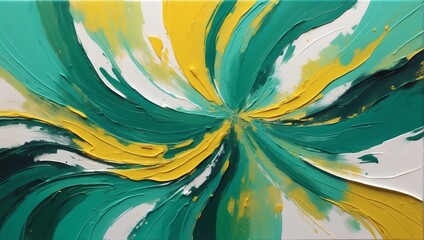 Luxury acrylic painting made with brush stroke, abstract hand-drawn art, textured background with green and yellow accent. - obrazy, fototapety, plakaty