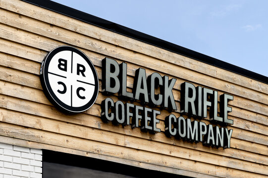 Sevierville, TN, USA - April 12, 2024: Black Rifle Coffee Company is an American, Veteran-owned premium coffee company with coffee shops and their coffee being sold in stores nationwide.
