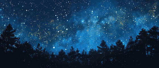 Night sky full of stars over forest silhouette