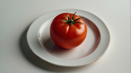Fresh red tomato on white plate