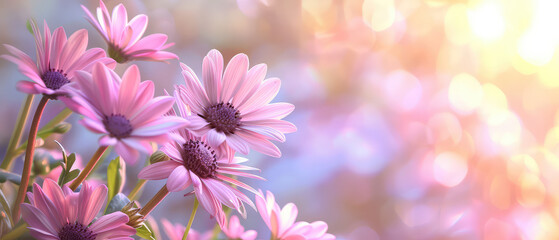 Vibrant pink daisies blooming with soft light