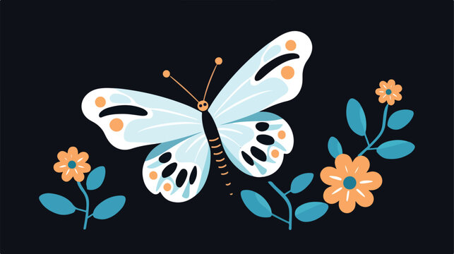 Butterfly doodle4. A cute butterfly flies with a fl