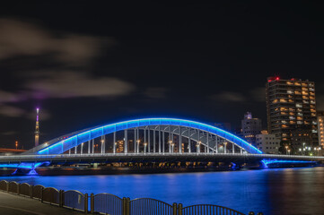 【東京】永代橋と東京スカイツリーの夜景