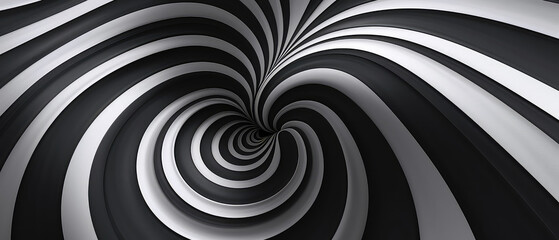 Hypnotic black and white spirals converging center