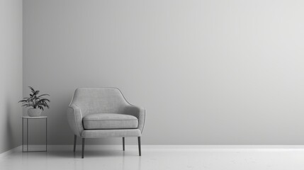 A white chair sits in front of a white wall