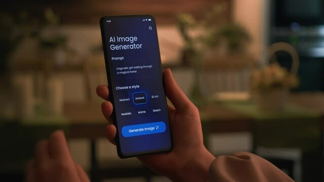 Generating image from textual description using an online artificial intelligence tool. Generative art from a text prompt on a smartphone app.