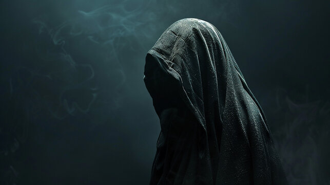 Shadowy figure, hooded cloak, lurking in the shadows, wandering through hidden corners of the deep web