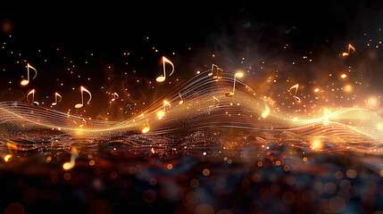 elegant golden and black  background with sheet music