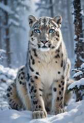 Naklejka premium Beautiful snow leopard in forest