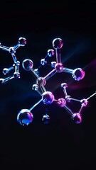 molecule model with neon details isolated on black bacground