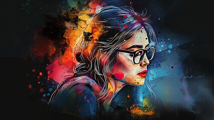 Vivid Portrait of a Woman with Abstract Background