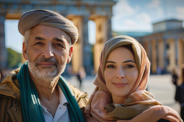Obraz premium Portrait of a Smiling Middle-Eastern Couple Touring Berlin, Germany