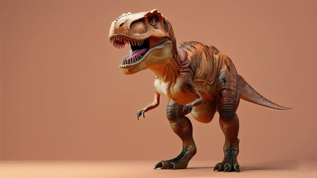 realistic tyrannosaurus rex dinosaur model on orange background, prehistoric theme
