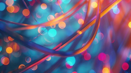 Dynamic abstract fibers with colorful bokeh - Abstract fibers overlap and intertwine against a backdrop of colorful bokeh, creating a sense of captivating movement